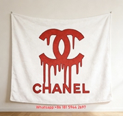 Chanel Red Dripping CC Logo Flannel Sofa Throw Blanket IMG_6798